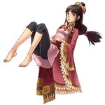  ayasato_mayoi barefoot black_hair capri_pants feet floating flower gyakuten_saiban hair_flower hair_ornament half_updo head_wreath jewelry kobashi long_hair low-tied_long_hair magatama necklace pants solo 