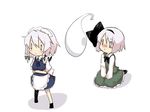  0_0 2girls :/ apron blush bob_cut braid chibi crossed_arms hairband izayoi_sakuya katanakko_daisuki konpaku_youmu konpaku_youmu_(ghost) maid maid_headdress multiple_girls short_hair touhou twin_braids waist_apron white_hair 