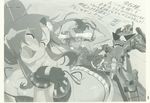  2girls artist_request ass bikini_top blush breasts cleavage closed_eyes covering fingerless_gloves gloves greyscale gurren-lagann jumping kamina lupin_dive medium_breasts monochrome multiple_girls nude official_art open_mouth scan simon tears tengen_toppa_gurren_lagann yoko_littner you_gonna_get_raped 