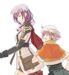  1girl bad_id bad_pixiv_id cape elbow_gloves final_fantasy final_fantasy_xiii gloves height_difference hope_estheim lightning_farron long_hair miniskirt naruse_chisato pink_hair silver_hair skirt smile 