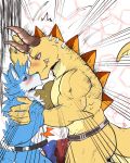  anthro canine clothing dragon drakonika123 duo erection french_kissing jockstrap kemono kissing male male/male mammal muscular muscular_male penis scalie size_difference underwear 