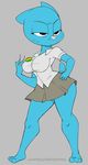  2017 anthro barefoot big_breasts blue_fur breasts butt cartoon_network cat claws clothing digital_media_(artwork) ears_down feline female frown fur glare half-closed_eyes hand_on_hip hi_res mammal mature_female miniskirt nicole_watterson pose purple_yoshi_draws shirt simple_background skirt solo standing the_amazing_world_of_gumball whiskers 