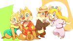  2014 4_fingers arm_grab black_nose blonde_hair blue_eyes blush boa_(clothing) bottomless brown_fur cheek_tuft chip_&#039;n_dale_rescue_rangers chip_(cdrr) chipmunk clarice clothed clothing dale_(cdrr) derimiko digital_drawing_(artwork) digital_media_(artwork) disney dress eye_contact eyewear fedora female flower fur gadget_hackwrench goggles group hair hat hawaiian_shirt male male/female mammal mouse nervous one_eye_closed open_jacket open_mouth open_smile pink_nose plant red_nose rodent romantic_couple shirt simple_background smile tan_fur tuft white_background wink 
