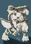  2017 abs anthro biceps canine clothing dragon0324r fur headband hi_res horkeukamui kemono loincloth male mammal multicolored_fur muscular muscular_male nipples pecs simple_background solo tokyo_afterschool_summoners white_fur wolf 