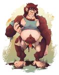  2017 ape belly biceps big_biceps big_muscles body_hair brown_fur chest_hair clothed clothing digital_drawing_(artwork) digital_media_(artwork) fur gorilla hair human kerun male mammal muscular nipples pecs primate red_hair simple_background sweat teeth torn_clothing transformation underwear 