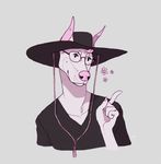  2015 anthro better_version_at_source beuen biped black_clothing black_topwear bust_portrait canine chest_tuft clothing collarbone colored_nails cowboy_hat digital_drawing_(artwork) digital_media_(artwork) doberman dog eyewear front_view fur furgonomics glasses grey_background hat head_tilt head_tuft humanoid_hands long_neck male mammal pink_fur pink_nails pink_nose pointing portrait shirt simple_background smile solo tuft 