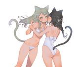 :o absurdres animal_ears arutera bad_id bad_twitter_id bangs banned_artist bikini blue_eyes bow braid breasts bright_pupils casual_one-piece_swimsuit cat_ears cat_tail closed_eyes cowboy_shot frilled_bikini_top frills hair_ribbon highres imminent_kiss light_brown_hair long_hair midriff multiple_girls navel one-piece_swimsuit open_mouth original ribbon sideboob simple_background small_breasts swept_bangs swimsuit tail white_background white_bikini white_bow white_pupils white_swimsuit wrist_grab yuri 