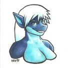  2017 anthro bctitan big_breasts blue_hair blue_skin breasts dragon green_eyes grin hair hax hi_res long_hair multicolored_hair multicolored_skin saphire scalie smile traditional_media_(artwork) two_tone_hair two_tone_skin white_hair 