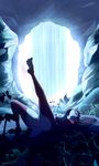  breasts butt cave clothed clothing female jackalope lagomorph leaves looking_at_viewer mammal panties plant plantigrade raised_leg ruby_sutoshi_(yaff) smile topless underwear water waterfall yaff_(copyright) zachseligson 