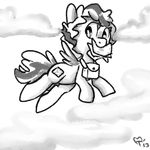  2013 cloud cutie_mark digital_media_(artwork) envelope equine female feral flying greyscale hair horse letter looking_down mammal monochrome mt multicolored_hair my_little_pony nude pegasus pony quadruped satchel signature sky solo two_tone_hair wings 