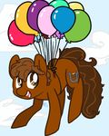  2013 balloon brown_eyes brown_fur brown_hair cloud cutie_mark ears_up equine feral fluffy fluffy_tail fur googly_eyes hair horse horseshoe long_tail male mammal mt my_little_pony nude open_mouth outside pony quadruped sky smile solo string teeth tongue 
