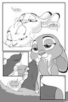  2017 akiric animal_genitalia animal_penis anthro barefoot canine canine_penis clothed clothing comic dipstick_ears disney duo erection fellatio female finger_suck fox greyscale half-closed_eyes handjob judy_hopps lagomorph male male/female mammal monochrome nick_wilde nude oral penis penis_grab precum rabbit sex zootopia 