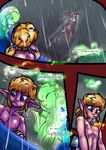  &lt;3 blonde_hair blue_eyes blush breath_of_the_wild claws clothed clothing comic ear_piercing english_text erection female hair hi_res humanoid hylian link male mipha multi_penis nintendo nipples nude penis piercing raining sidon_(zelda) spirit text the_legend_of_zelda topless video_games vonboche water zora 