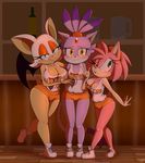  amy_rose anthro bat blaze_the_cat bluechika blush breasts cat cleavage clothed clothing feline female hedgehog hooters mammal rouge_the_bat sonic_(series) 