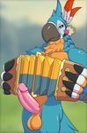  accordion anthro balls big_penis breath_of_the_wild erection humanoid_penis kass_(zelda) looking_at_viewer male muscular muscular_male musical_instrument nintendo penis rito smile solo the_legend_of_zelda tridark video_games 