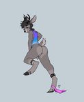  2016 anklet anthro antlers backsack balls beuen biped black_hair black_horn black_nose blue_clothing blue_eyes blue_tongue blue_topwear bottomless butt butt_heart cervine clothed clothing cloven_hooves collar countershade_tail countershading deer digital_drawing_(artwork) digital_media_(artwork) digitigrade ear_piercing eyelashes flaccid fluffy fluffy_tail full-length_portrait grey_background grey_balls grey_body grey_countershading grey_penis grey_tail hair hooves horn jewelry licking licking_lips looking_back male mammal one_eye_closed penis piercing pink_eyes portrait presenting presenting_hindquarters raised_leg rear_view shirt short_hair short_tail simple_background slim smile solo spiked_anklet spiked_collar spikes spotted_body standing tailwag tank_top tongue tongue_out two_tone_eyes underwear underwear_around_one_leg voluptuous wink 
