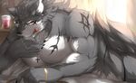  2017 anthro biceps canine fur hi_res kemono male mammal muscular muscular_male red_eyes tach8 tattoo wolf 