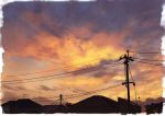  cloudy_sky commentary_request evening no_humans outdoors power_lines scenery sky sunset telephone_pole yk_funa 