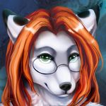 2017 anthro arctic_fox black_nose canine eyewear female fox gen_(little_tales) glasses goldendruid green_eyes hair mammal orange_hair solo 