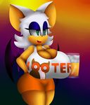  alcohol anthro bat beer beverage big_breasts breasts cleavage clothed clothing duzell female fur hooters huge_breasts mammal rouge_the_bat shorts smile solo sonic_(series) white_fur wings 