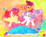  &lt;3 2013 abstract_background apple_bloom_(mlp) blush bouncing cutie_mark_crusaders_(mlp) digital_media_(artwork) equine eyelashes female feral friendship_is_magic fur glitter green_eyes group hair horn horse jumping mammal mt multicolored_hair my_little_pony nude open_mouth orange_fur pink_hair pony purple_eyes purple_hair quadruped rainbow_background red_eyes red_hair scootaloo_(mlp) signature simple_background sparkles spring star sweetie_belle_(mlp) teeth tongue trampoline two_tone_hair unicorn unicorn_horn white_fur yellow_fur young 
