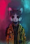  2017 anthro cat cheek_tuft clothed clothing cybernetics cyborg english_text feline looking_at_viewer machine male mammal open_jacket panzery25 signature solo text tuft 