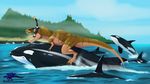  cetacean dinosaur drakesaurian feral loup mammal marine orca riding rothar sea snorkel theropod tyrannosaurus_rex water whale 
