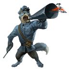  barefoot blue_fur canine claws clothed clothing drill_sergeant_volkov fur gun mammal official_art open_mouth ranged_weapon saliva simple_background sinto619 toe_claws tongue tooth_and_tail weapon white_background wolf 
