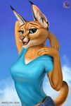  anthro big_eyes caracal cat clothed clothing delkon digital_drawing_(artwork) digital_media_(artwork) feline female fur invalid_tag looking_at_viewer mammal open_mouth simple_background smile solo 