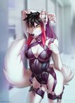  anthro canine clothed clothing collar ear_piercing female fur hair looking_at_viewer mammal piercing rubber skimpy solo vagabondbastard 
