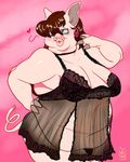  &lt;3 2017 3_fingers anthro babydoll bedroom_eyes belly big_breasts big_lips biped blowing_kiss blue_eyes breasts brown_hair cleavage clothed clothing curled_tail digital_drawing_(artwork) digital_media_(artwork) ear_piercing emma_wood eyewear female front_view glasses hair half-closed_eyes hand_on_hip hooved_singers lingerie lips long_hair mammal obese one_eye_closed overweight overweight_female panties piercing pig pig_nose pince-nez pink_background pink_nose pink_skin pink_tail porcine portrait puckered_lips raised_arm ryarik sagging_breasts seductive sheer_clothing simple_background solo standing stretch_marks thick_thighs three-quarter_portrait translucent transparent_clothing underwear wink 