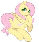  2017 blush butt cutie_mark equine feathered_wings feathers female feral fluttershy_(mlp) friendship_is_magic hair long_hair looking_at_viewer looking_back mammal my_little_pony pegasus pink_hair pinkcappachino simple_background smile solo white_background wings 
