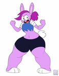  2017 anthro barefoot enid female fur hair lagomorph lionalliance mammal ok_k.o.!_let&#039;s_be_heroes open_mouth purple_fur purple_hair rabbit signature simple_background solo thick_thighs white_background wide_hips 
