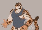  2017 anthro biceps clothed clothing enaeric1 feline fur male mammal muscular muscular_male nipples pecs tiger top_tank_meme 