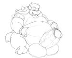  2017 anthro balls belly big_balls big_penis bowser bracelet collar cyve digital_media_(artwork) erection eyebrows hair happy hi_res horn humanoid_penis hyper jewelry line_art male mario_bros nintendo nude obese overweight penis short_hair sitting smile solo tongue tongue_out uncut vein veiny_penis video_games 
