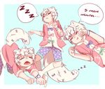  animal_humanoid animal_tail hair humanoid puriimochi short sleeping tired unknwon_sepcies white_hair yawining 