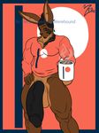  anthro balls big_balls clothed clothing huge_balls humanoid_penis hyper hyper_balls hyper_penis lagomorph male mammal muscular muscular_male patreon penis rabbit solo standing text zeromccall 
