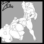  anthro ball_fondling balls big_balls big_breasts big_penis breasts crouching duo erection fellatio female fondling greyscale huge_breasts humanoid_penis male male/female monochrome muscular muscular_male nintendo nipples oral penis pok&eacute;mon sex smile unknown_species video_games voluptuous zeromccall zoroark 