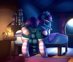  2017 absurd_res animal_genitalia animal_penis anus backsack balls bat_pony bed butt candle clothing curtains cutie_mark dildo dock equine equine_dildo equine_penis fan_character feral grispinne hair hi_res inside legwear looking_back male mammal my_little_pony night penis rear_view sex_toy smile solo striped_legwear stripes wings 