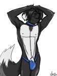  arrwulf black_fur blue_eyes bulge canine clothing collar dog floppy_ears fur labrador looking_at_viewer mammal pose thong white_fur 