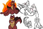  2017 angry anthro blood cum cum_in_mouth cum_inside cum_on_face female fire kobold nude simple_background trout_(artist) 