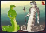  anthro green_tree_python melee_weapon naga polearm python reptile rough_scaled_python scales scalie singingmagpie snake solo spear weapon 