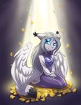  anthro blue_eyes cloth clothed clothing cosplay cute digital_media_(artwork) eyelashes feline female fully_clothed fur grey_hair hair invalid_tag looking_at_viewer mammal naomy(character) petals ripli sitting smile solo toriel undertale video_games white_fur white_wings wings 