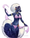  2012 anthro armlet black_fur bracelet breasts cleavage clothed clothing dancing ear_piercing female fur hair jewelry mammal midriff necklace piercing simple_background skimpy skunk solo susan_van_camp white_background white_fur white_hair 