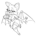  anthro armwear bat big_breasts black_and_white breasts cleavage clothed clothing elbow_gloves eyelashes female footwear gem gloves half-closed_eyes high_heels mammal mcsweezy membranous_wings monochrome rouge_the_bat shoes smile solo sonic_(series) wide_hips wings 