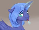  2017 blue_eyes blue_feathers blue_fur blue_hair candy equine feathered_wings feathers female feral food friendship_is_magic fur grey_background hair horn levitation licking lollipop looking_at_viewer magic mammal my_little_pony princess_luna_(mlp) silfoe simple_background solo tongue tongue_out winged_unicorn wings young 