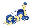  anthro aries84 blue_hair clothing earth_pony english_text equine fan_character female green_eyes hair horse looking_at_viewer mammal milky_way_(character) my_little_pony open_mouth pony simple_background solo swimsuit text white_background 