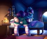  2017 absurd_res anus bat_pony bed butt candle clitoris clothing curtains cutie_mark dildo dock equine equine_dildo fan_character female feral grispinne hair hi_res inside legwear looking_back mammal my_little_pony night pussy rear_view sex_toy smile solo spread_pussy spreading striped_legwear stripes wings 