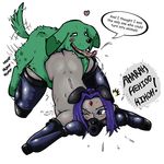  a_naughty_one bdsm beast_boy bestiality breasts butt canine clothing dog english_text feral forced gag human mammal rape raven_(teen_titans) teen_titans text 