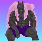  2017 abs anthro biceps canine clothing fur kemono male mammal muscular muscular_male pecs sam_scribbles shorts wolf 